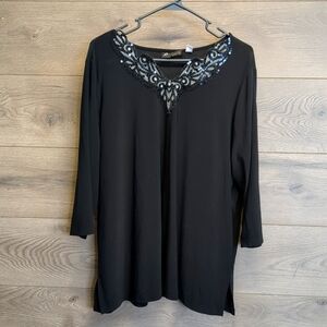 Bob Mackie Casual Top With Embellished Neckline Womens Plus Size 1X